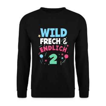 2. Geburtstag Wild, Frech & Endlich 2 Jahre - Unisex Pullover - Schwarz - Vorne - Alina (178cm) & Michal (187cm)
