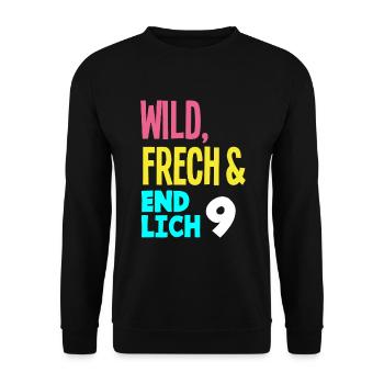 9. Geburtstag Wild, Frech & Endlich 9 Jahre - Unisex Pullover - Schwarz - Vorne - Alina (178cm) & Michal (187cm)
