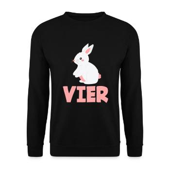 4. Geburtstag Mädchen 4 Jahre Kaninchen Hase - Unisex Pullover - Schwarz - Vorne - Alina (178cm) & Michal (187cm)