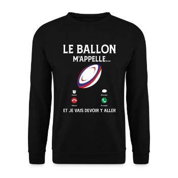 Le ballon m'appelle rugby sport passion téléphone - Sweat-shirt Unisexe - noir - Devant - Alina (178cm) & Michal (187cm)