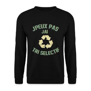 J'peux pas j'ai tri sélectif humour logo vintage - Sweat-shirt Unisexe - noir - Devant - Alina (178cm) & Michal (187cm)