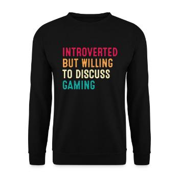 Introvertiert, aber bereit, über Gaming Retro zu diskutieren - Unisex Pullover - Schwarz - Vorne - Alina (178cm) & Michal (187cm)