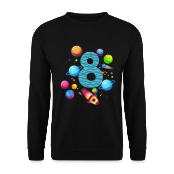 8th Birthday Boys 8 Years Planet Birthday - Unisex Sweatshirt - black - Front - Alina (178cm) & Michal (187cm)