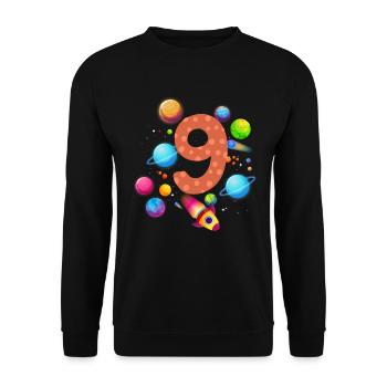9th Birthday Boys 9 Years Planet Birthday - Unisex Sweatshirt - black - Front - Alina (178cm) & Michal (187cm)