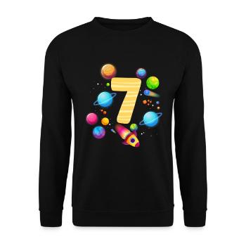 7th Birthday Boys 7 Years Planet Birthday - Unisex Sweatshirt - black - Front - Alina (178cm) & Michal (187cm)