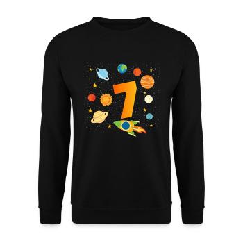 7th Birthday Boys 7 Years Planet Birthday - Unisex Sweatshirt - black - Front - Alina (178cm) & Michal (187cm)