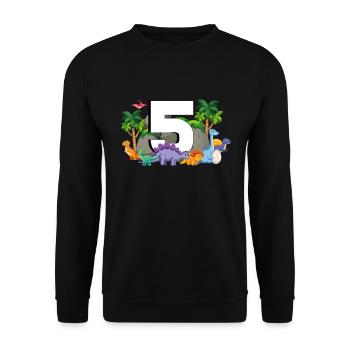 5th Birthday 5 Years Dino Dinosaur Fan - Unisex Sweatshirt - black - Front - Alina (178cm) & Michal (187cm)