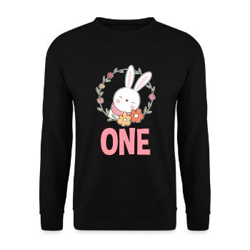 1er anniversaire Fille 1 an Lapin Lapin - Sweat-shirt Unisexe - noir - Devant - Alina (178cm) & Michal (187cm)
