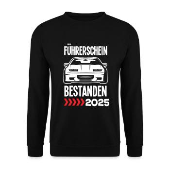 Führerschein Bestanden 2025 Fahranfänger - Unisex Pullover - Schwarz - Vorne - Alina (178cm) & Michal (187cm)