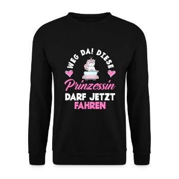 Diese Prinzessin Darf Jetzt Fahren Führerschein - Unisex Pullover - Schwarz - Vorne - Alina (178cm) & Michal (187cm)