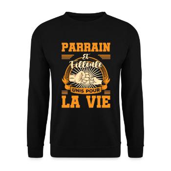 Demande parrain et filleule unis pour la vie drôle - Sweat-shirt Unisexe - noir - Devant - Alina (178cm) & Michal (187cm)