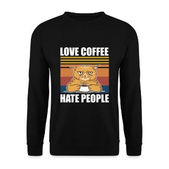 Love Coffee Hate People Funny Cat - Unisex Sweatshirt - black - Front - Alina (178cm) & Michal (187cm)