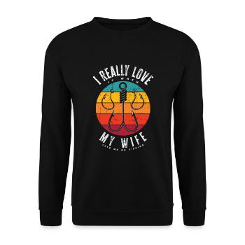 Fun Fishing Angler Fisherman Gift - Unisex Sweatshirt - black - Front - Alina (178cm) & Michal (187cm)