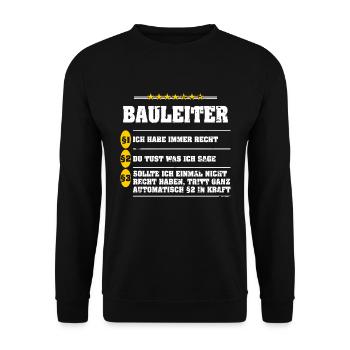 BAULEITER IMMER IM RECHT - Unisex Pullover - Schwarz - Vorne - Alina (178cm) & Michal (187cm)