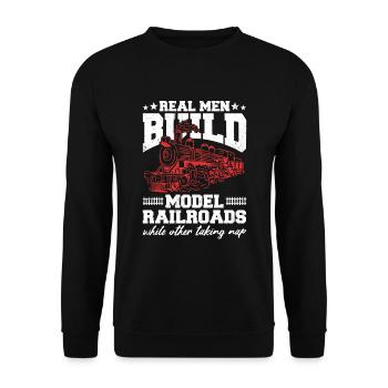 Real Men Build Model Railroads - Unisex Pullover - Schwarz - Vorne - Alina (178cm) & Michal (187cm)
