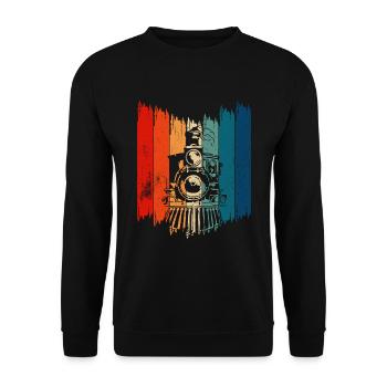 Vintage Steam Train Retro Model Railroad - Unisex Pullover - Schwarz - Vorne - Alina (178cm) & Michal (187cm)