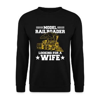 Model Railroader Looking For A Wife - Unisex Pullover - Schwarz - Vorne - Alina (178cm) & Michal (187cm)