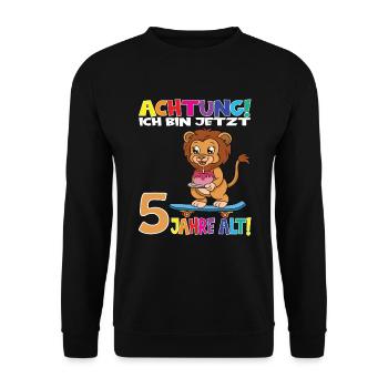 Kindergeburtstag Ich Bin Jetzt 5 Jahre - Unisex Pullover - Schwarz - Vorne - Alina (178cm) & Michal (187cm)
