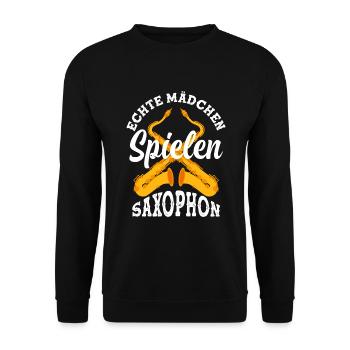 Echte Mädchen Spielen Saxophon - Unisex Pullover - Schwarz - Vorne - Alina (178cm) & Michal (187cm)