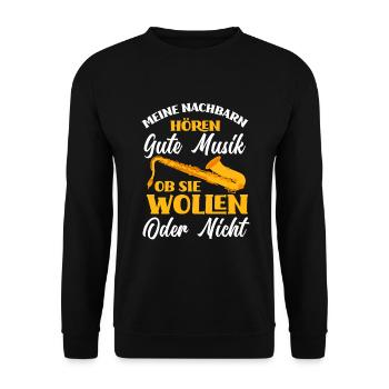 Lustiges Saxophon Geschenk - Unisex Pullover - Schwarz - Vorne - Alina (178cm) & Michal (187cm)