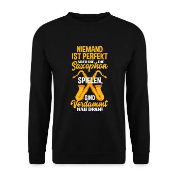Lustiges Saxophon Geschenk - Unisex Pullover - Schwarz - Vorne - Alina (178cm) & Michal (187cm)