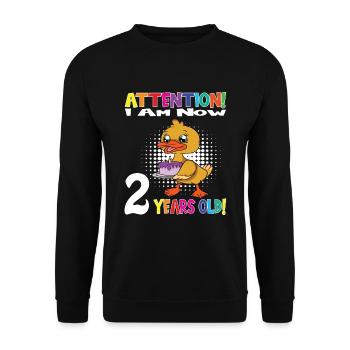 Birthday Duck Attention I Am Now 2 Years Old - Unisex Sweatshirt - black - Front - Alina (178cm) & Michal (187cm)