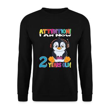 Gaming Penguin Attention I Am Now 2 Years Old - Unisex Sweatshirt - black - Front - Alina (178cm) & Michal (187cm)
