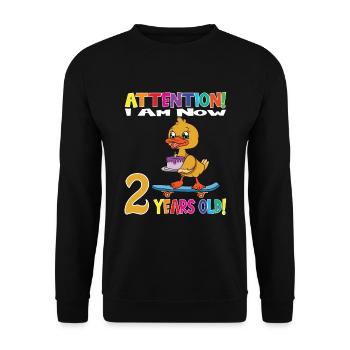Birthday Duck Attention I Am Now 2 Years Old - Unisex Sweatshirt - black - Front - Alina (178cm) & Michal (187cm)