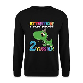 Dino Boy Attention I Am Now 2 Years Old - Unisex Sweatshirt - black - Front - Alina (178cm) & Michal (187cm)