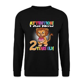 Lion Birthday Attention I Am Now 2 Years Old - Unisex Sweatshirt - black - Front - Alina (178cm) & Michal (187cm)