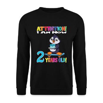Penguin Attention I Am Now 2 Years Old - Unisex Sweatshirt - black - Front - Alina (178cm) & Michal (187cm)