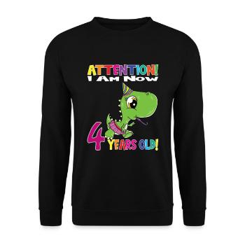 Anniversaire Dino Girl J'ai maintenant 4 ans - Sweat-shirt Unisexe - noir - Devant - Alina (178cm) & Michal (187cm)