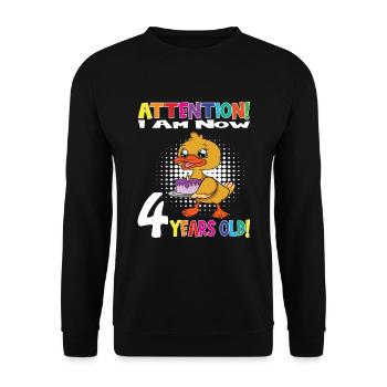 Anniversaire de canard J'ai maintenant 4 ans - Sweat-shirt Unisexe - noir - Devant - Alina (178cm) & Michal (187cm)