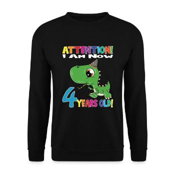 Dino Anniversaire J’ai maintenant 4 ans - Sweat-shirt Unisexe - noir - Devant - Alina (178cm) & Michal (187cm)