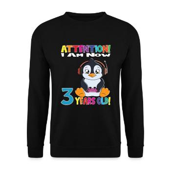 Penguin Attention I Am Now 3 Years Old - Unisex Sweatshirt - black - Front - Alina (178cm) & Michal (187cm)
