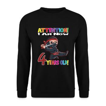 Anniversaire ninja boy J’ai maintenant 4 ans - Sweat-shirt Unisexe - noir - Devant - Alina (178cm) & Michal (187cm)