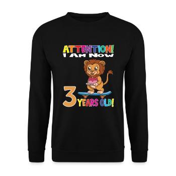 Lion Boy Attention I Am Now 3 Years Old - Unisex Sweatshirt - black - Front - Alina (178cm) & Michal (187cm)