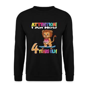 Anniversaire Lion J'ai maintenant 4 ans - Sweat-shirt Unisexe - noir - Devant - Alina (178cm) & Michal (187cm)