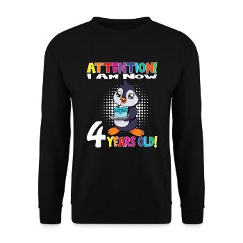 Penguin Anniversaire J’ai maintenant 4 ans - Sweat-shirt Unisexe - noir - Devant - Alina (178cm) & Michal (187cm)