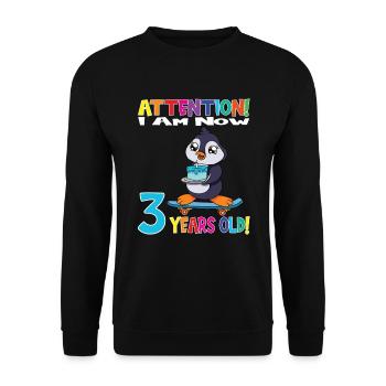 Penguin Attention I Am Now 3 Years Old - Unisex Sweatshirt - black - Front - Alina (178cm) & Michal (187cm)