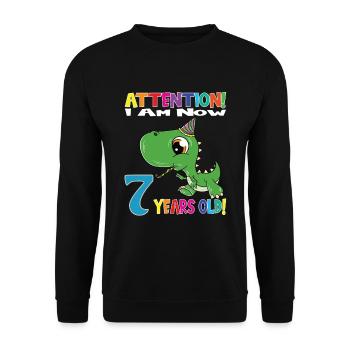 Anniversaire Dino Boy J'ai maintenant 7 ans - Sweat-shirt Unisexe - noir - Devant - Alina (178cm) & Michal (187cm)