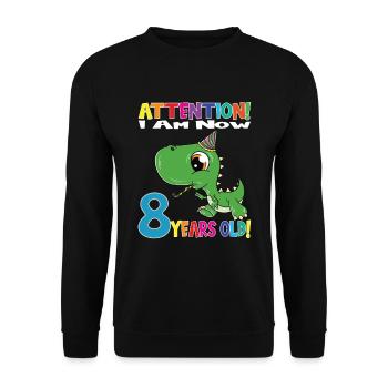 Dino Boy Birthday I Am Now 8 Years Old - Unisex Pullover - Schwarz - Vorne - Alina (178cm) & Michal (187cm)