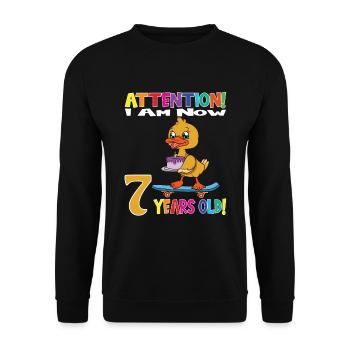 Anniversaire de canard J’ai maintenant 7 ans - Sweat-shirt Unisexe - noir - Devant - Alina (178cm) & Michal (187cm)