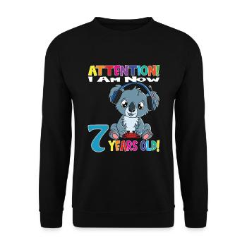 Anniversaire de koala J’ai maintenant 7 ans - Sweat-shirt Unisexe - noir - Devant - Alina (178cm) & Michal (187cm)