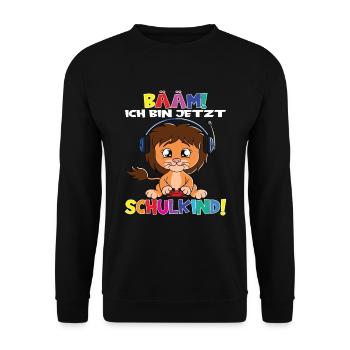 Bääm! Ich Bin Jetzt Schulkind Einschulung - Unisex Pullover - Schwarz - Vorne - Alina (178cm) & Michal (187cm)