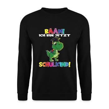 Bääm! Ich Bin Jetzt Schulkind Einschulung - Unisex Pullover - Schwarz - Vorne - Alina (178cm) & Michal (187cm)