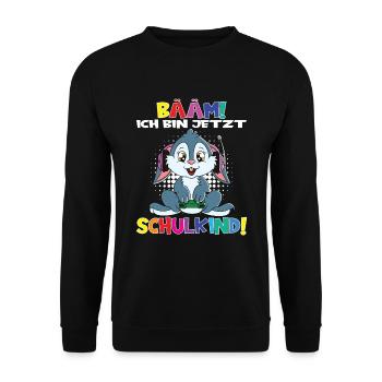 Bääm! Ich Bin Jetzt Schulkind Einschulung - Unisex Pullover - Schwarz - Vorne - Alina (178cm) & Michal (187cm)