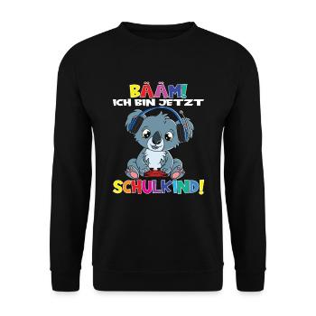 Bääm! Ich Bin Jetzt Schulkind Einschulung - Unisex Pullover - Schwarz - Vorne - Alina (178cm) & Michal (187cm)