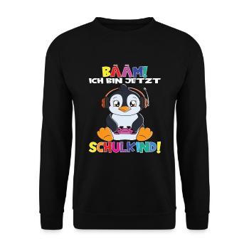 Bääm! Ich Bin Jetzt Schulkind Einschulung - Unisex Pullover - Schwarz - Vorne - Alina (178cm) & Michal (187cm)