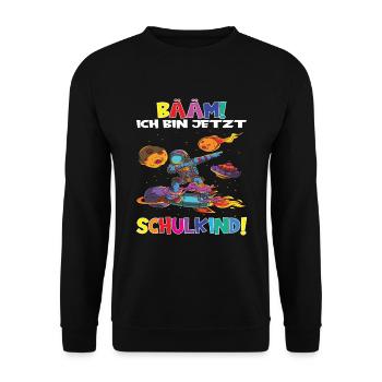 Bääm! Ich Bin Jetzt Schulkind Einschulung - Unisex Pullover - Schwarz - Vorne - Alina (178cm) & Michal (187cm)